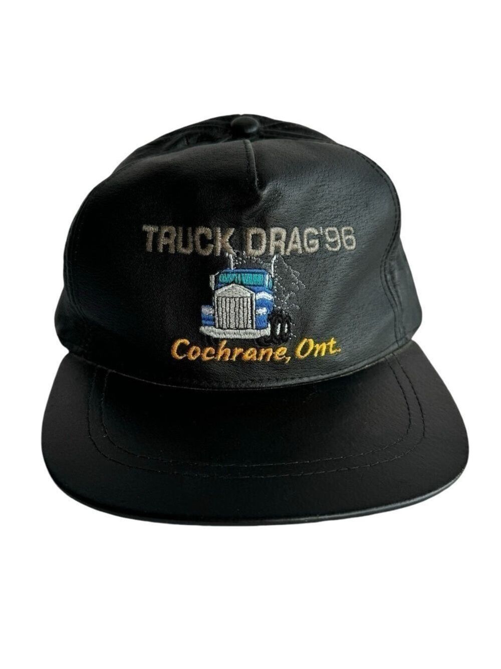 Vintage 1996 Leather Hat Truck Drag Cochrane Northern Ontario Retro 90s EUC